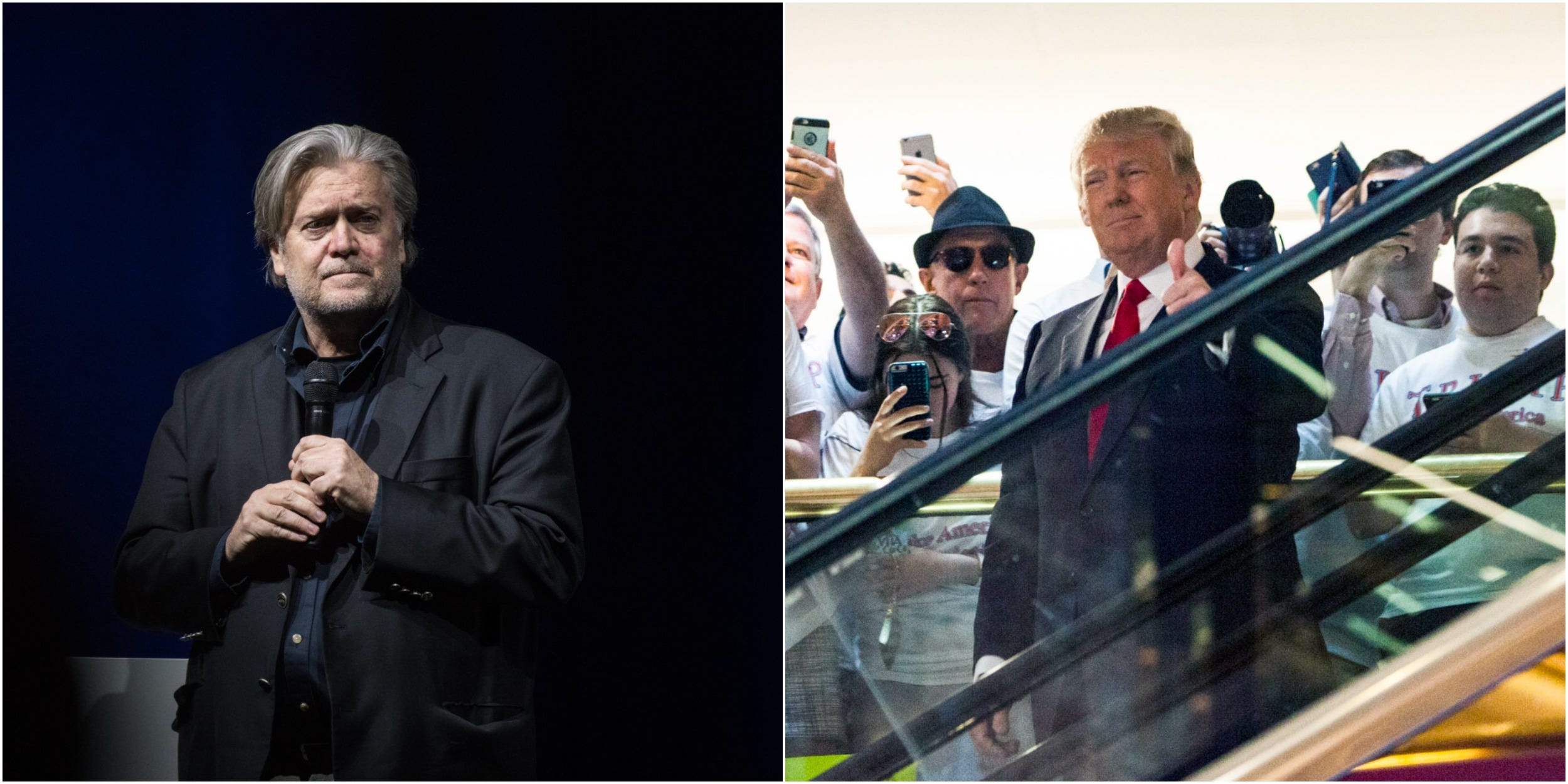 Collage: Former White House Chief Strategist Steve Bannon (left), former President Donald Trump.