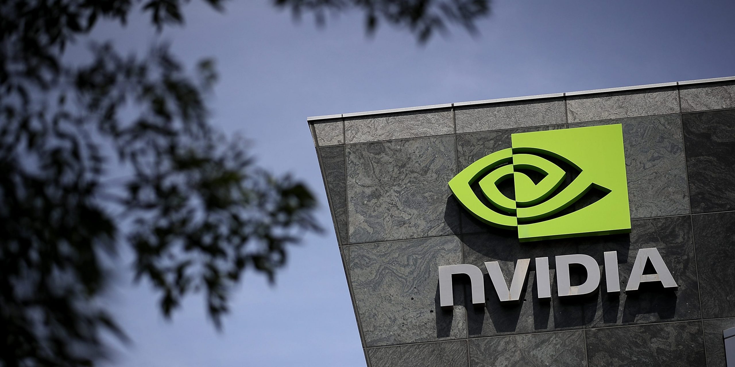 A sign is posted in front of the Nvidia headquarters on May 10, 2018 in Santa Clara, California.