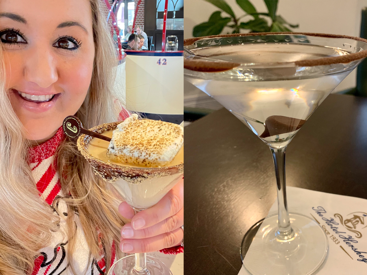 The writer with a chocolate martini and a drink on a table