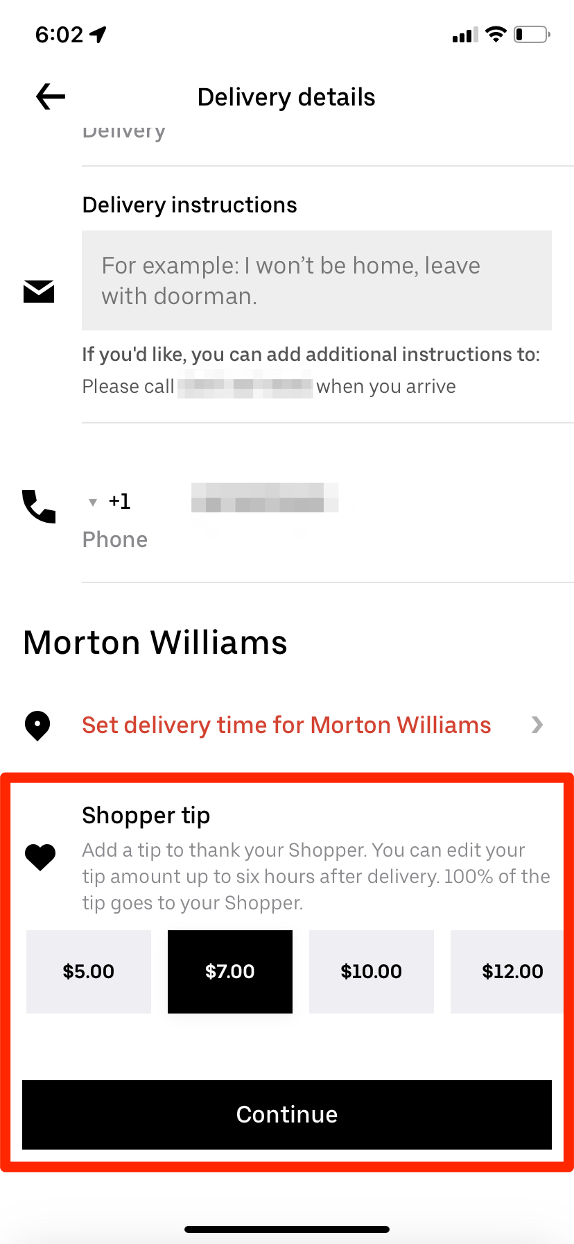 The menu that lets you tip your grocery shopper in the Uber Eats app.