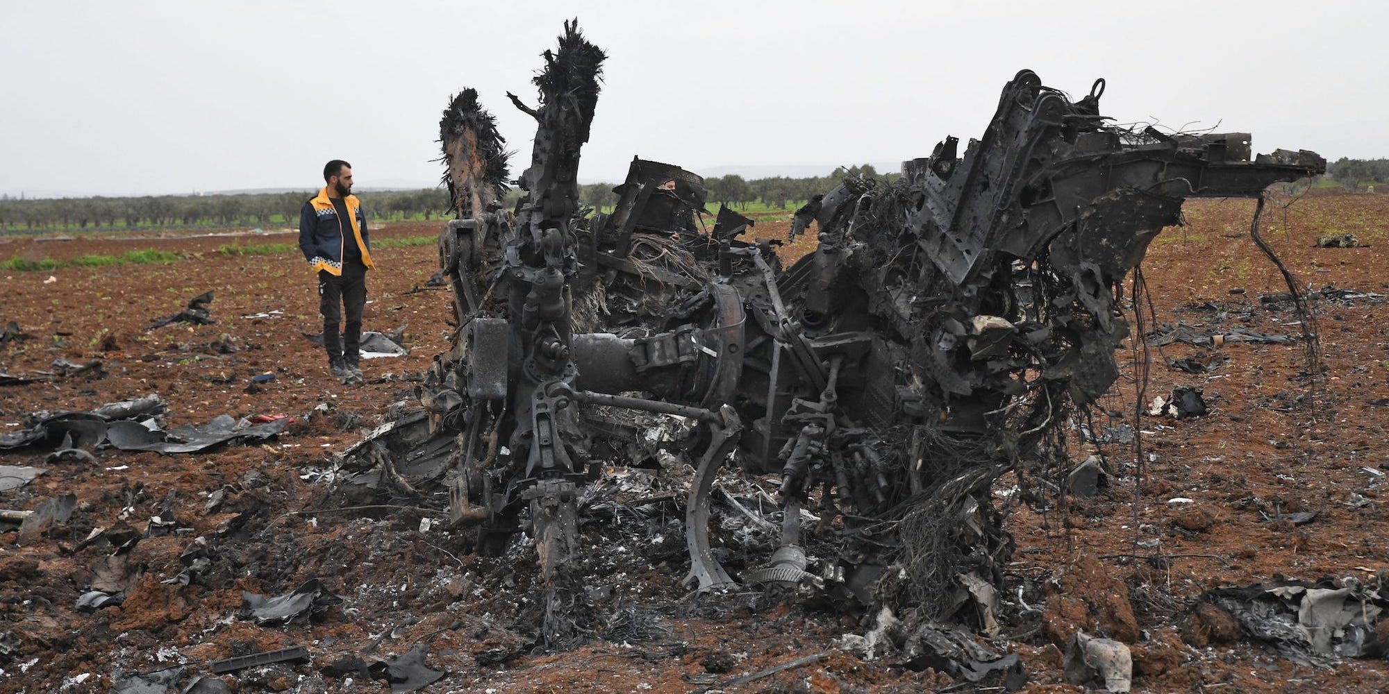 US helicopter wreckage after ISIS raid in Syris