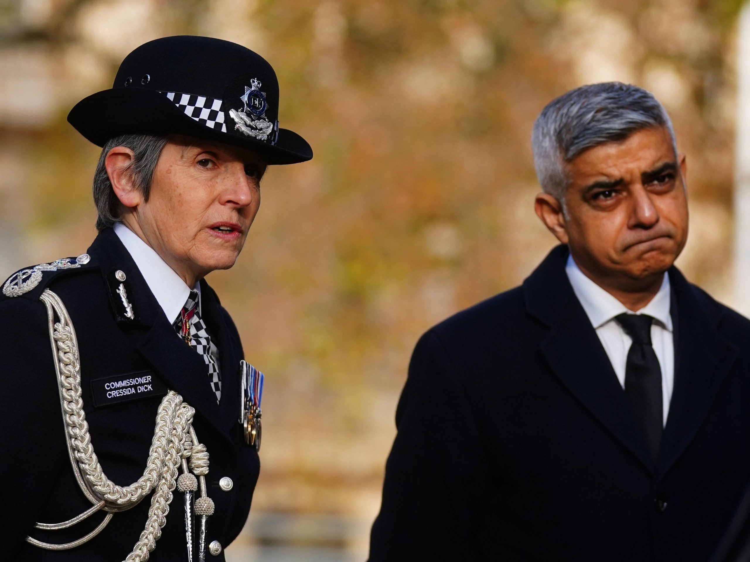 Metropolitan Police Commissioner Dame Cressida Dick with Mayor of London Sadiq Khan on November 29, 2021 in London, England.