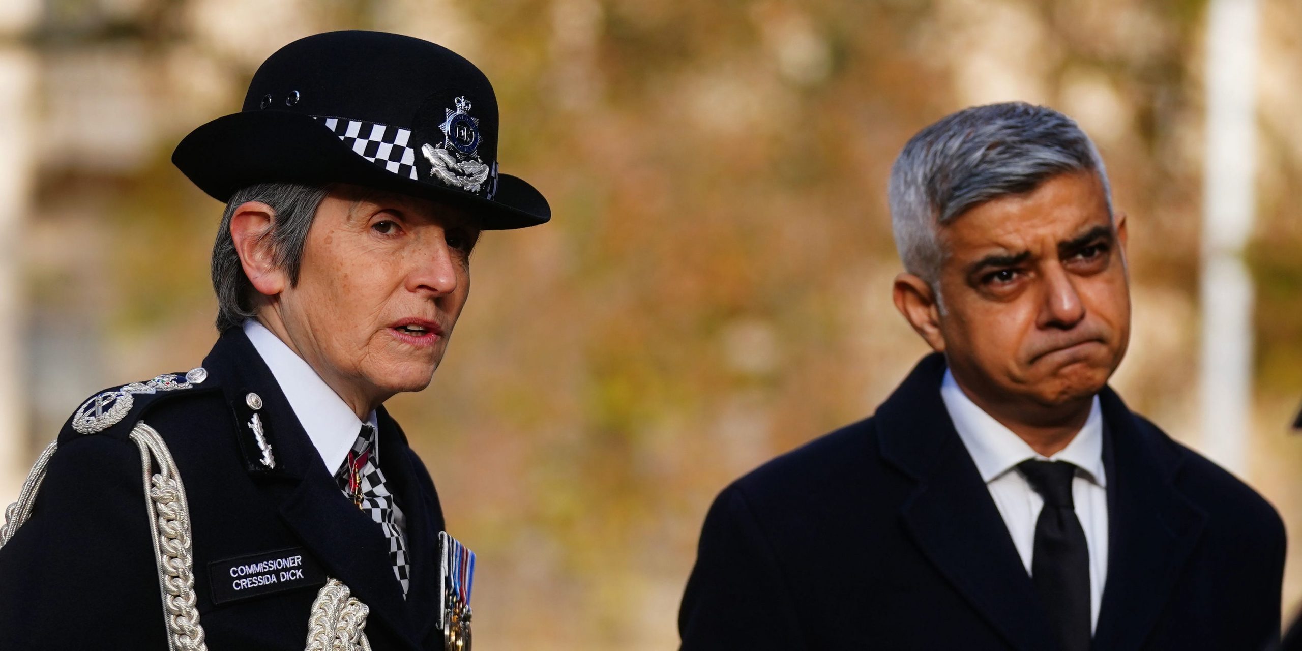 Metropolitan Police Commissioner Dame Cressida Dick with Mayor of London Sadiq Khan on November 29, 2021 in London, England.