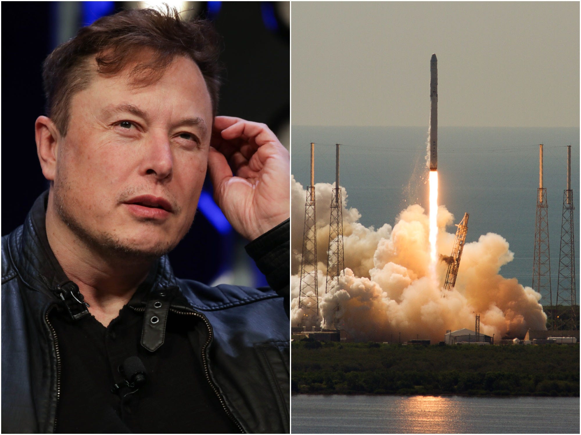 SpaceX CEO Elon Musk next to rocket launch