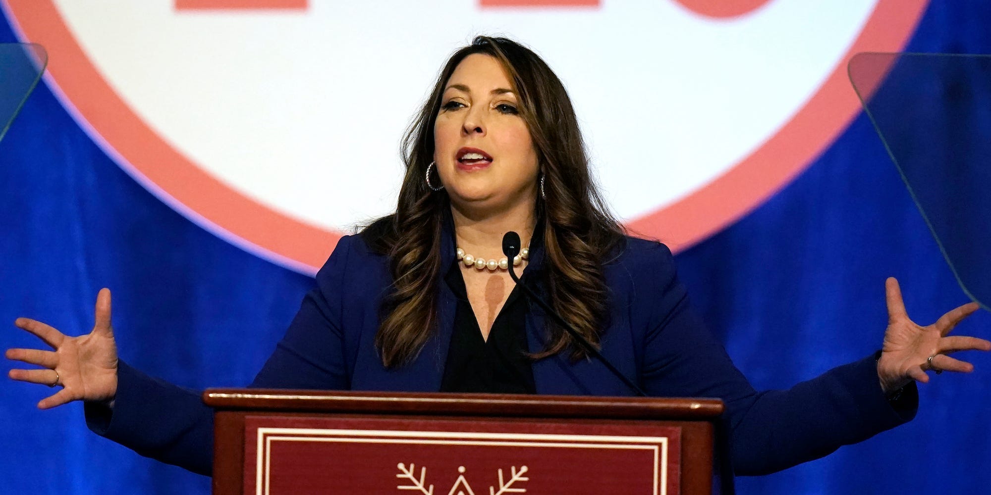Ronna McDaniel, the GOP chairwoman, speaks during the Republican National Committee winter meeting Friday, Feb. 4, 2022, in Salt Lake City.