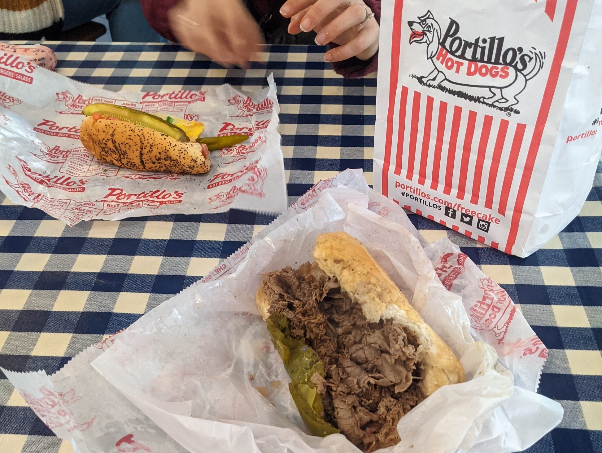 italian beef and a hot dog from portillos in chicago