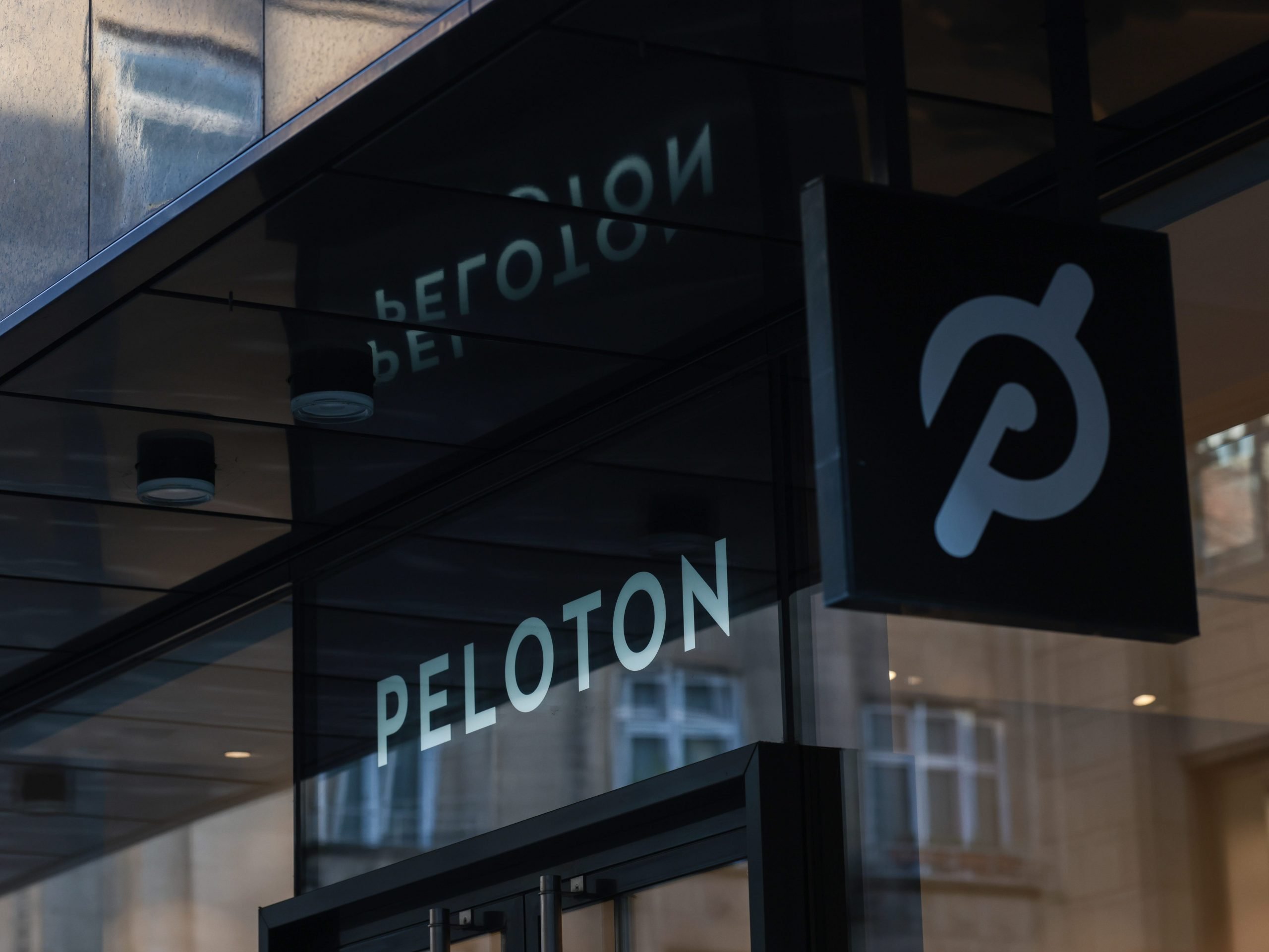 The exterior of a Peloton store is seen on February 05, 2022 in Dusseldorf, Germany.