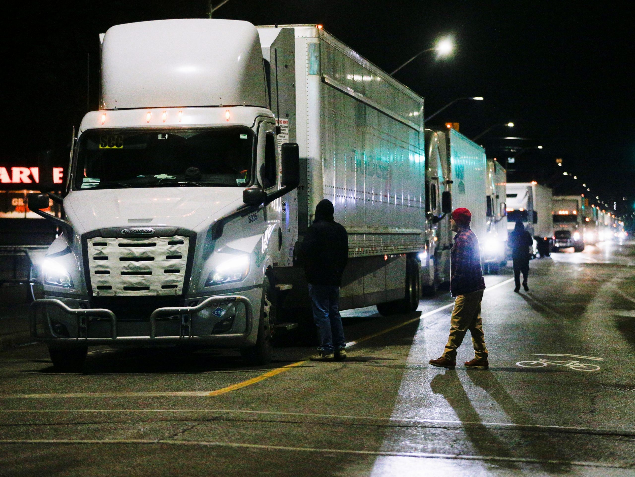 A line of trucks in Windsor, Ontario,