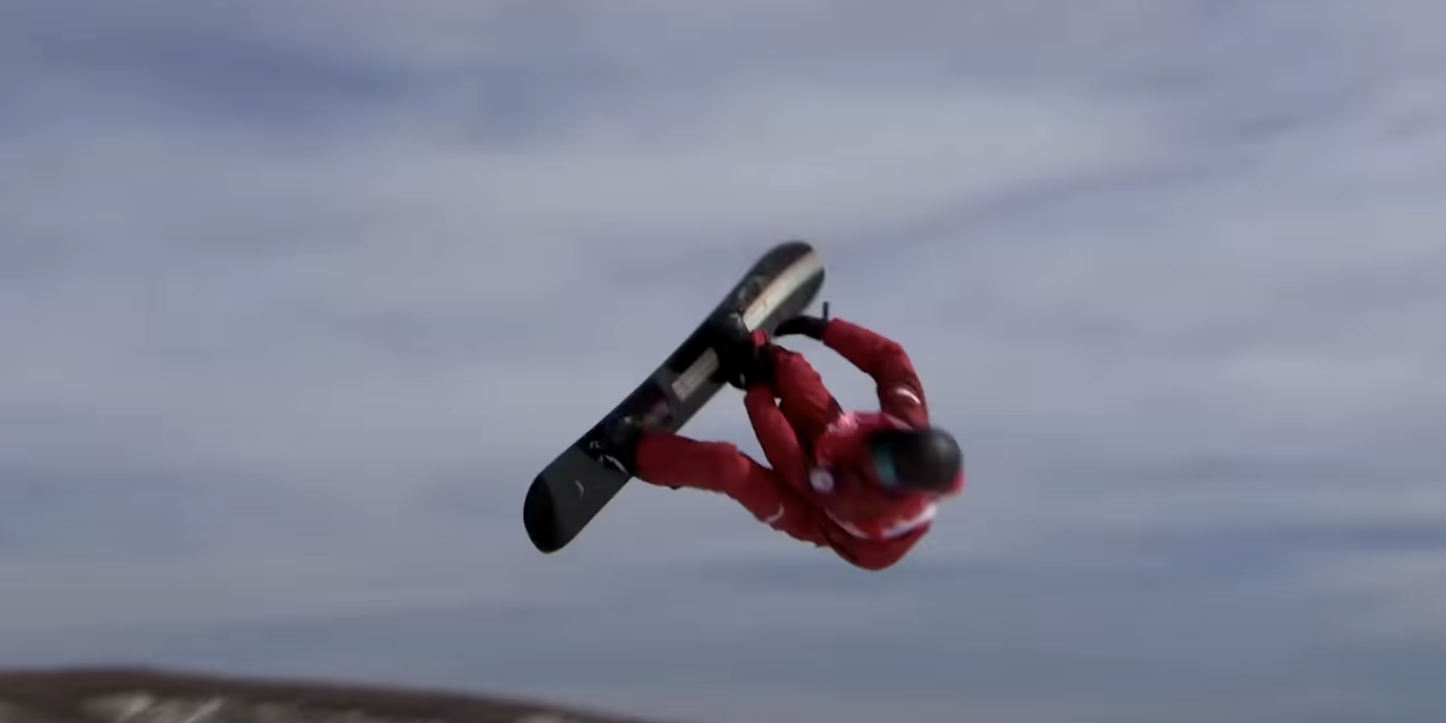 Max Parrot misses a grab during his gold medal-winning slopestyle run at the Beijing Winter Olympics.
