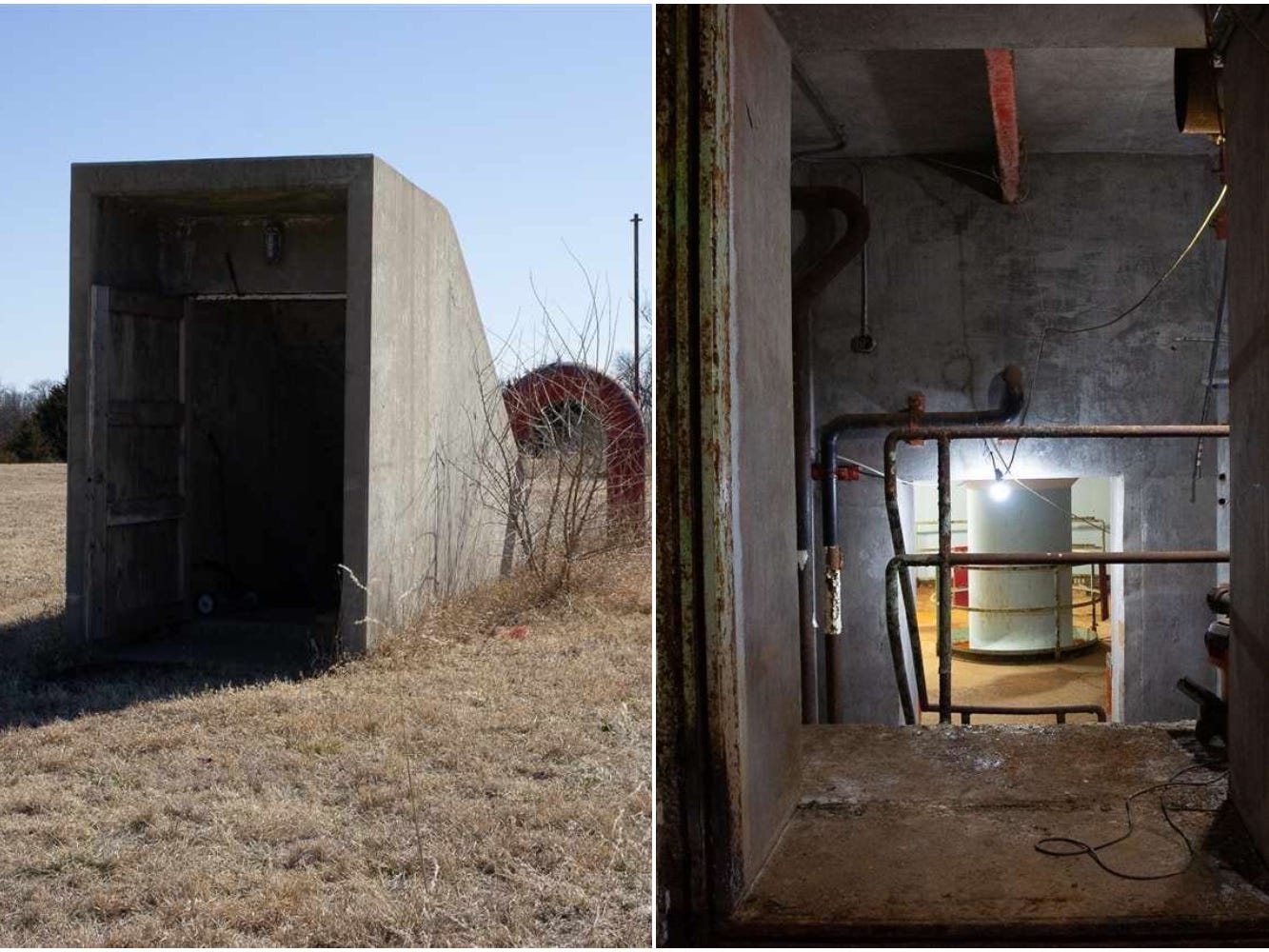 Interior and exterior shot of the decommissioned Atlas F missile silo complex.