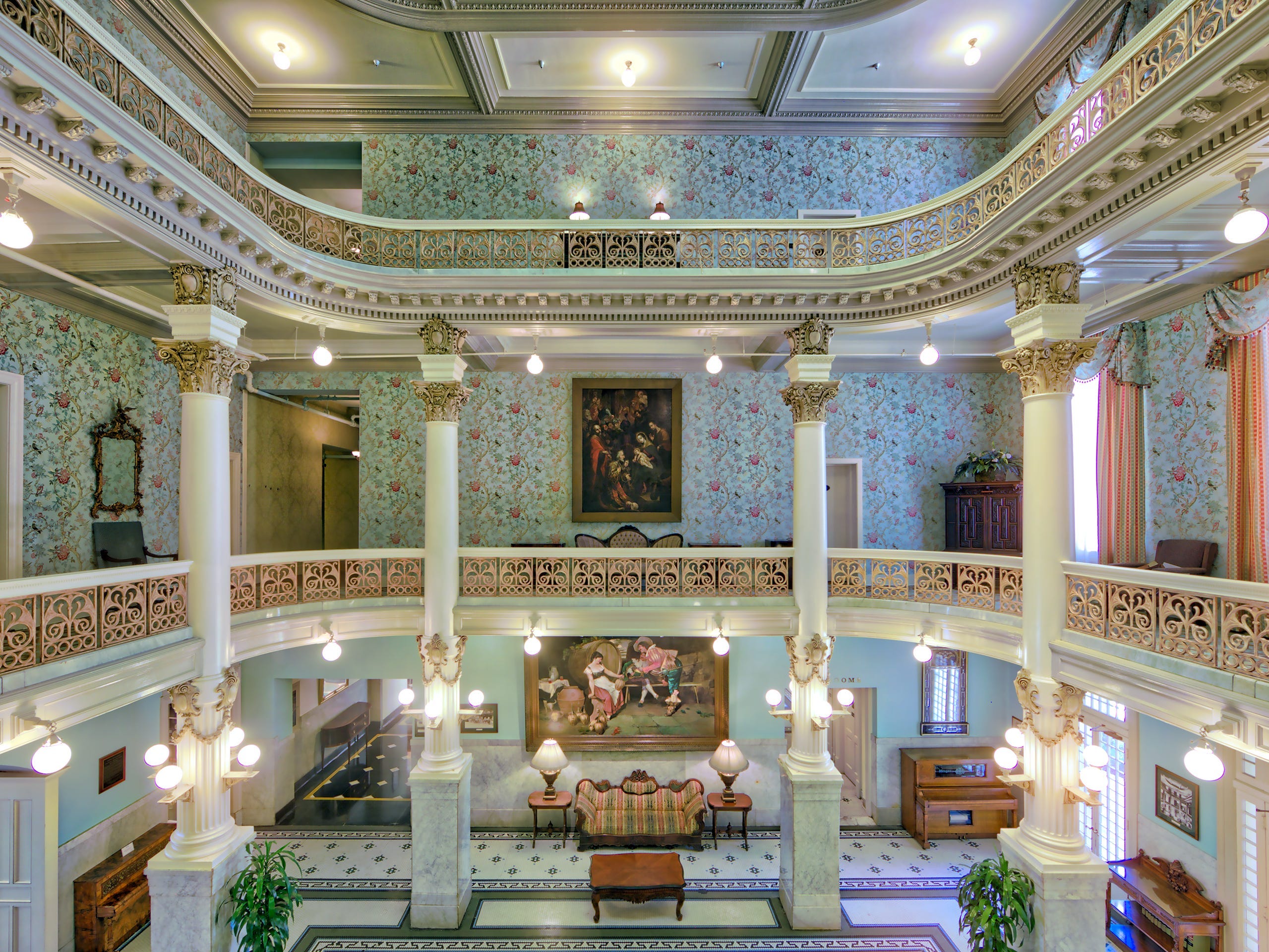 inside tiered open floors of the Hotel Menger in San Antonio