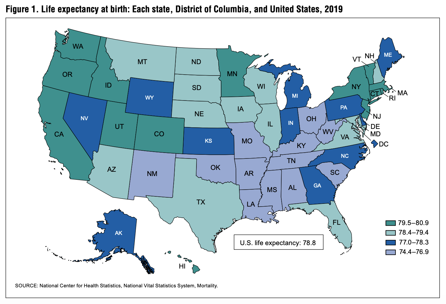 CDC map of life expectancy by state