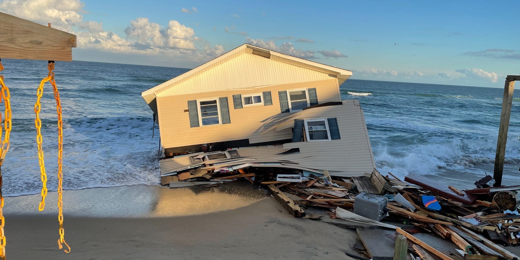 The collapsed beachfront home located at 24183 Ocean Drive, Rodanthe.