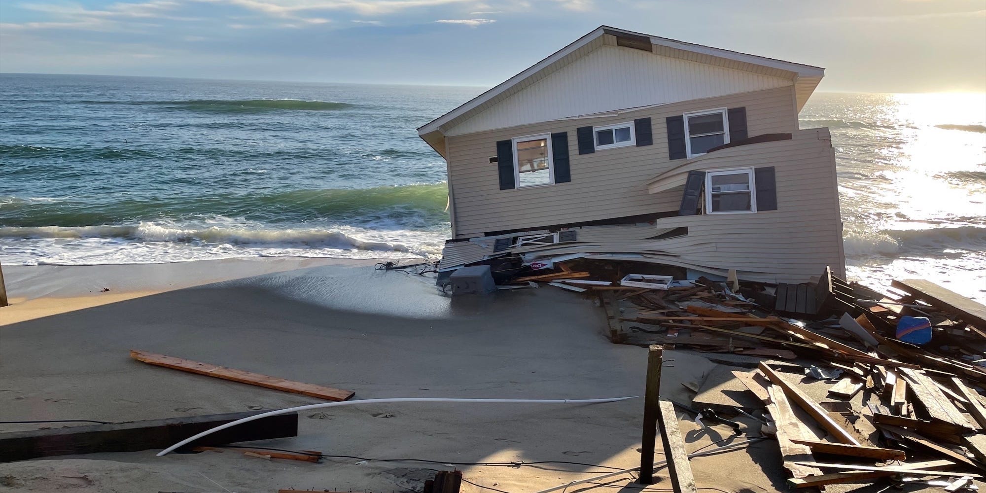 The collapsed beachfront home located at 24183 Ocean Drive, Rodanthe.