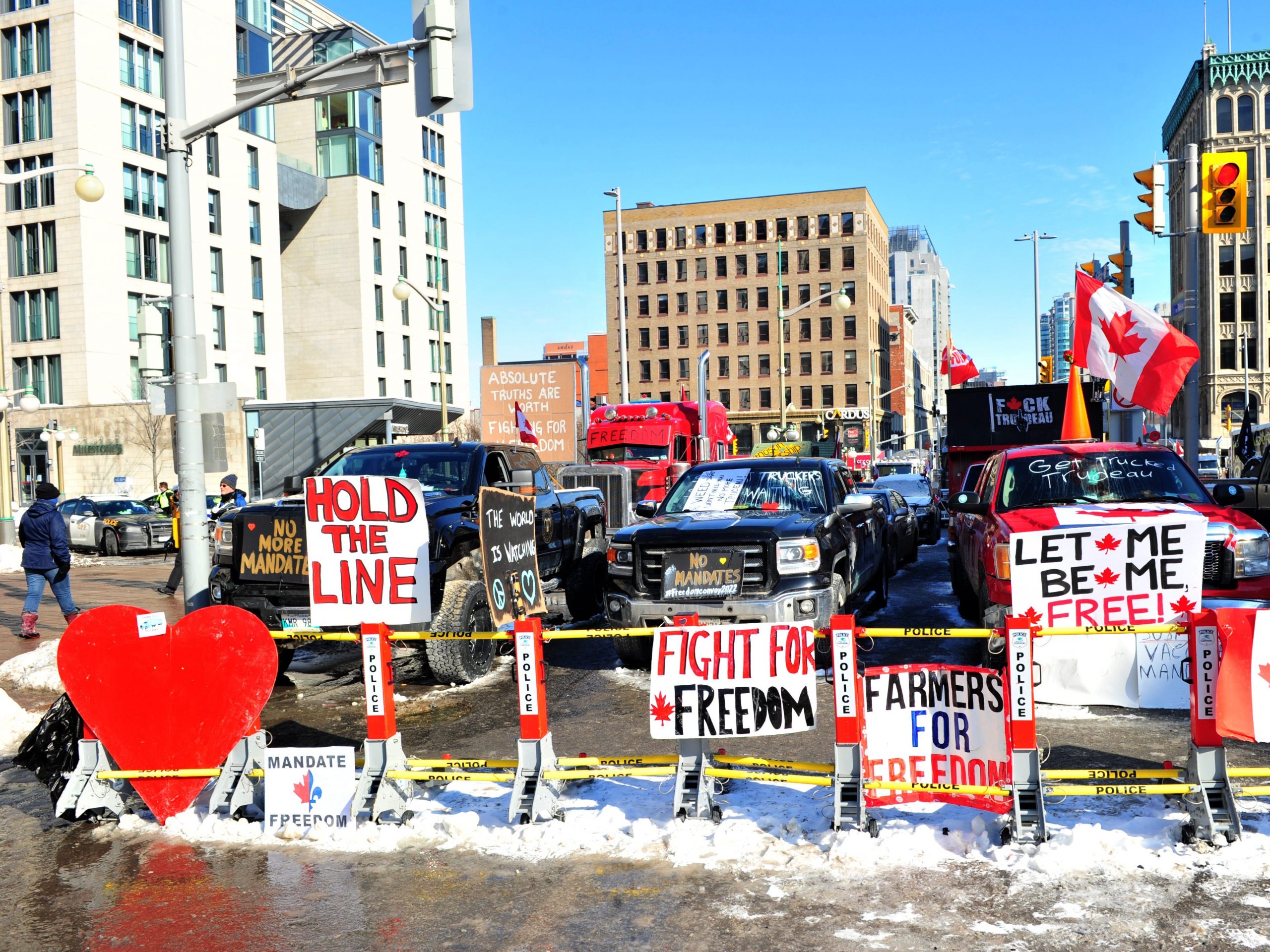 Protesters of the Freedom convoy gather near the parliament hill as truckers continue to protest in Ottawa, Canada on February 7, 2022.