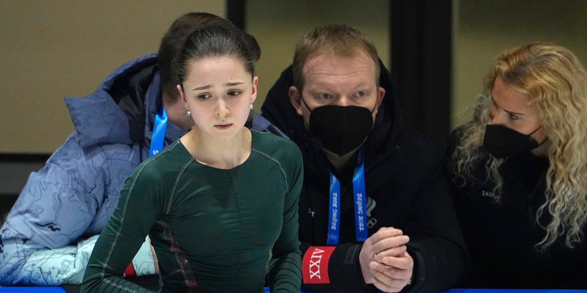 Kamila Valieva, of the Russian Olympic Committee, trains at the 2022 Winter Olympics, Thursday, Feb. 10, 2022, in Beijing.