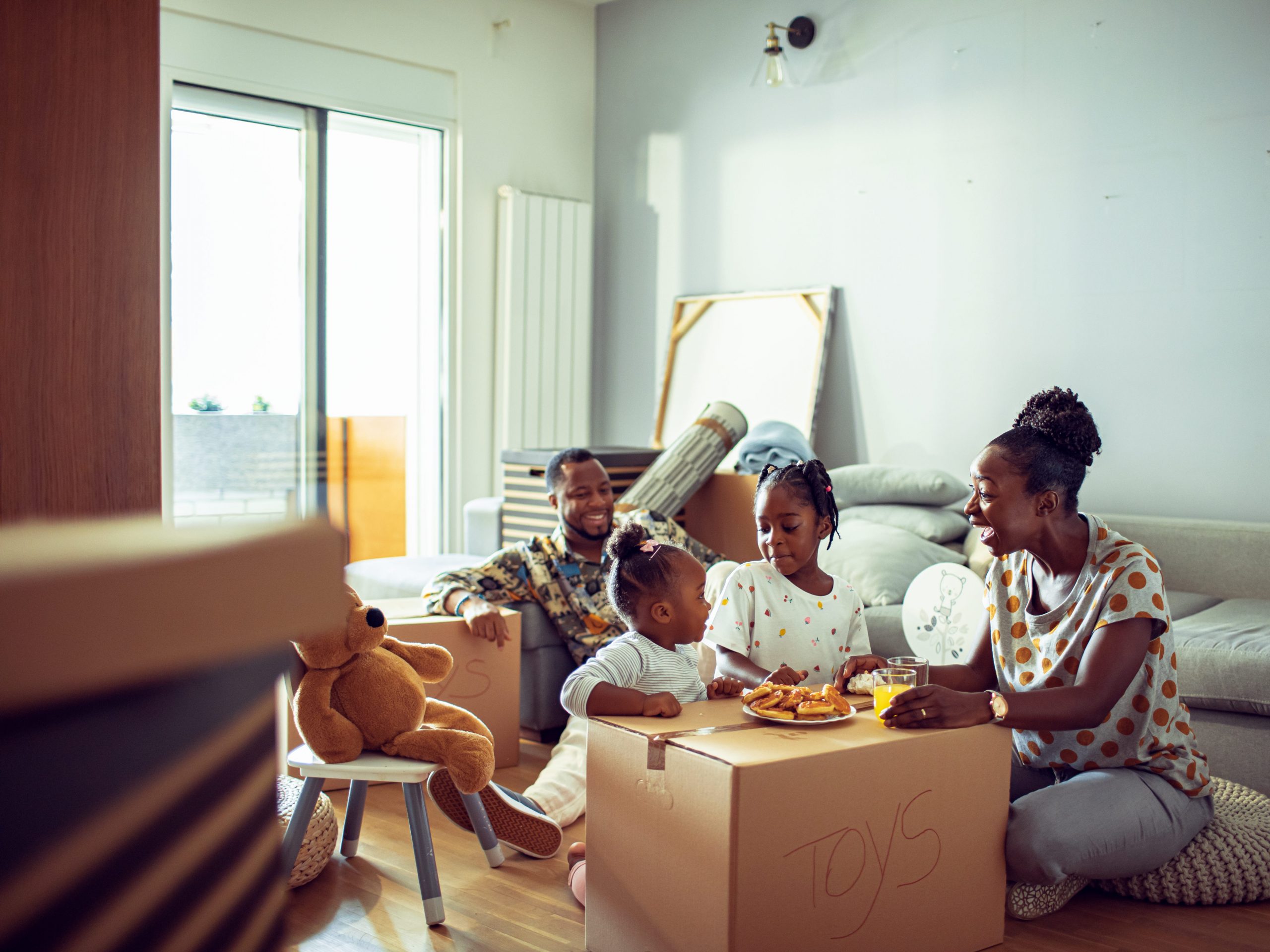 A family in their new home.