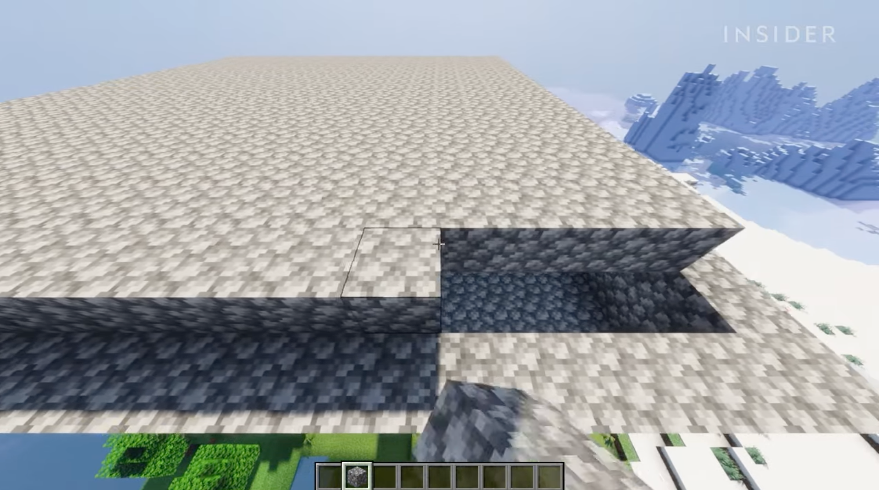 A screenshot from Minecraft, showing a roof being built.