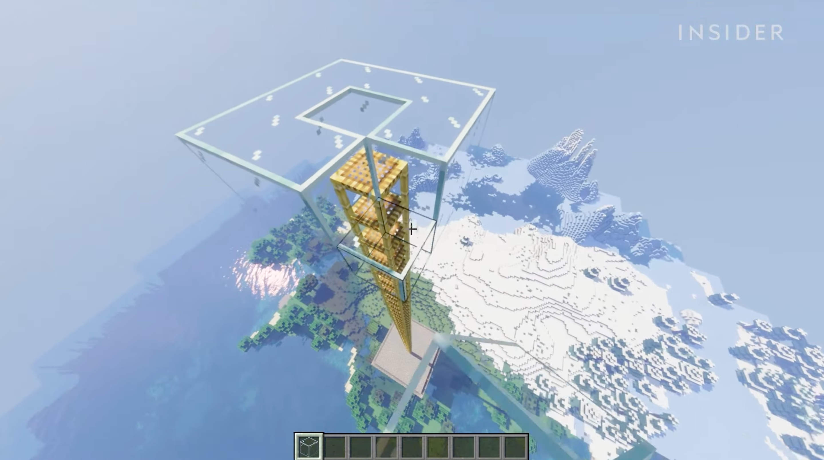 A screenshot from Minecraft, showing an "AFK Room" made out of glass.