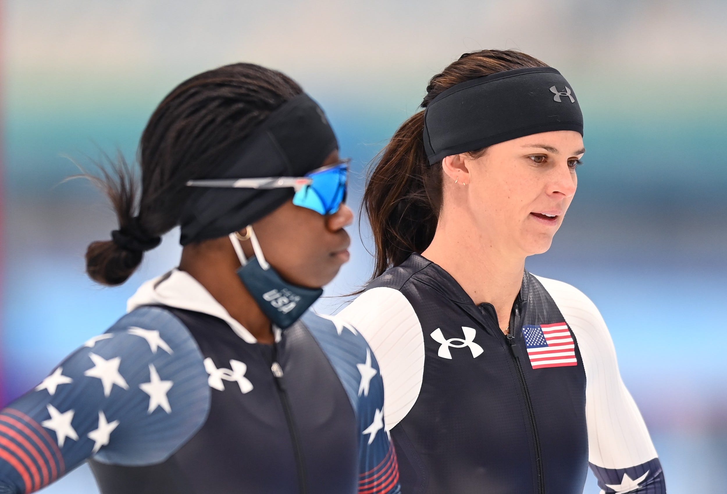 Team USA speed skaters Erin Jackson (left) and Brittany Bowe.