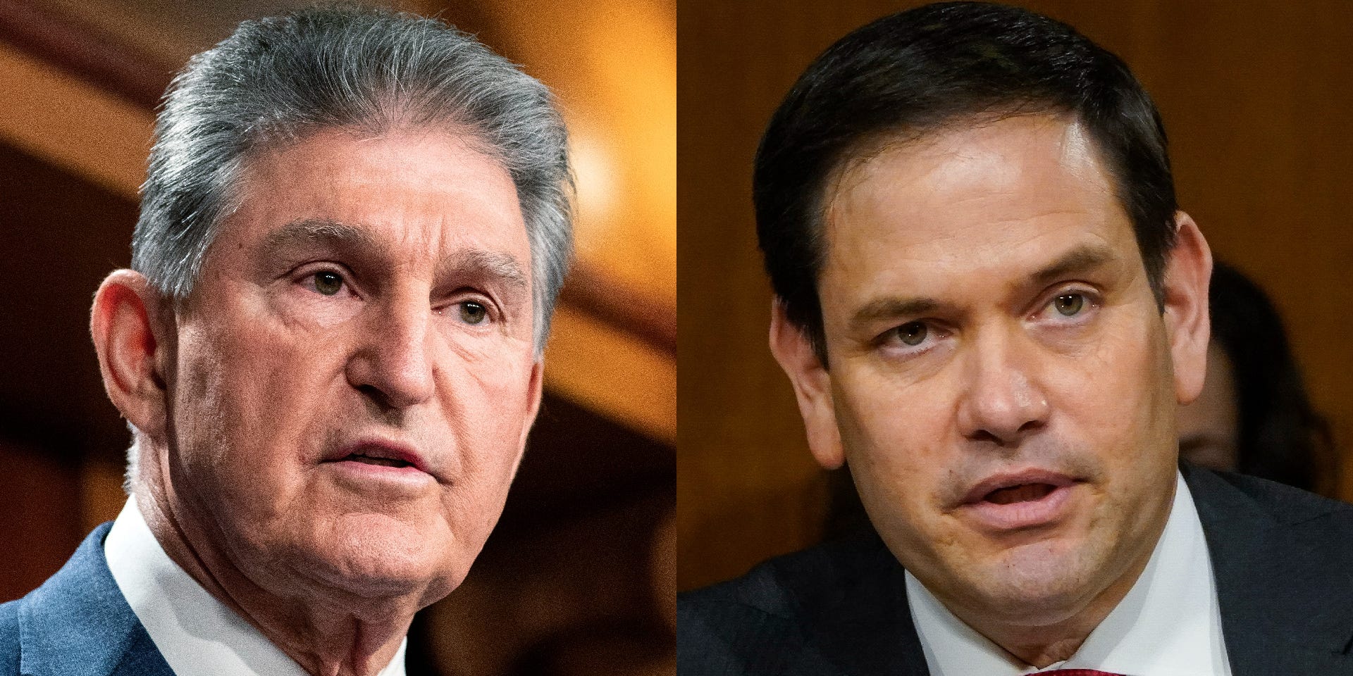 Side by side images of Sen. Joe Manchin and Sen. Marco Rubio