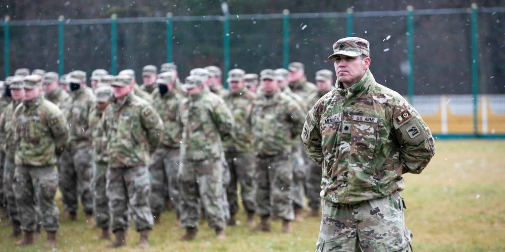 Members of the 53rd Infantry Brigade Combat Team who have been training Ukrainian forces since November.