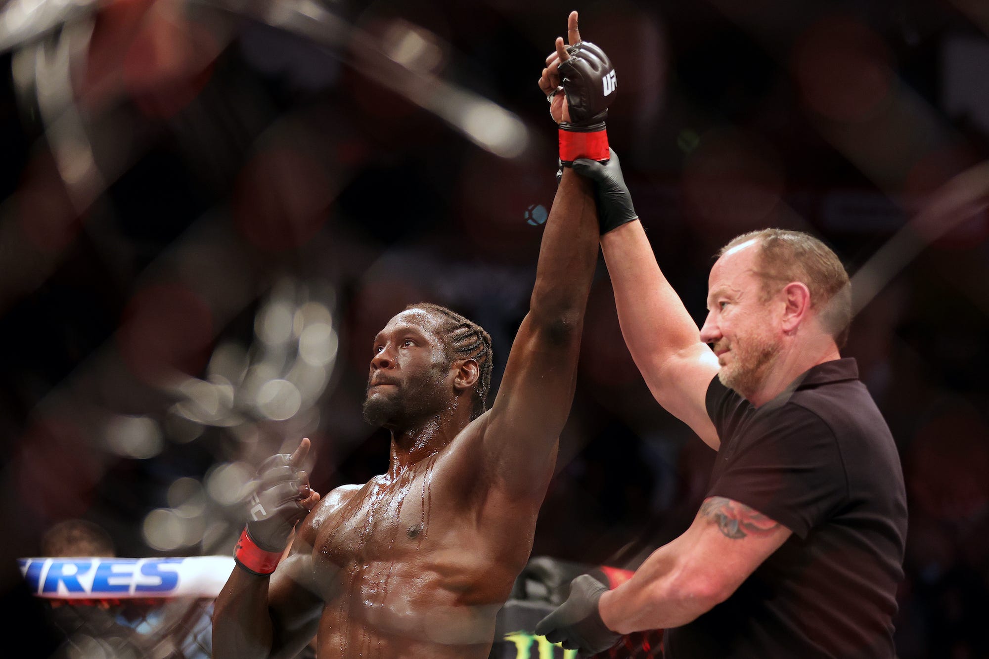 Jared Cannonier celebrates his knockout win over Derek Brunson.