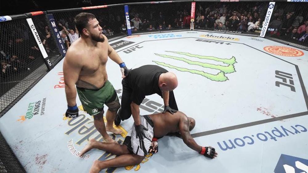 Tai Tuivasa sent Derrick Lewis face-first to the canvas.