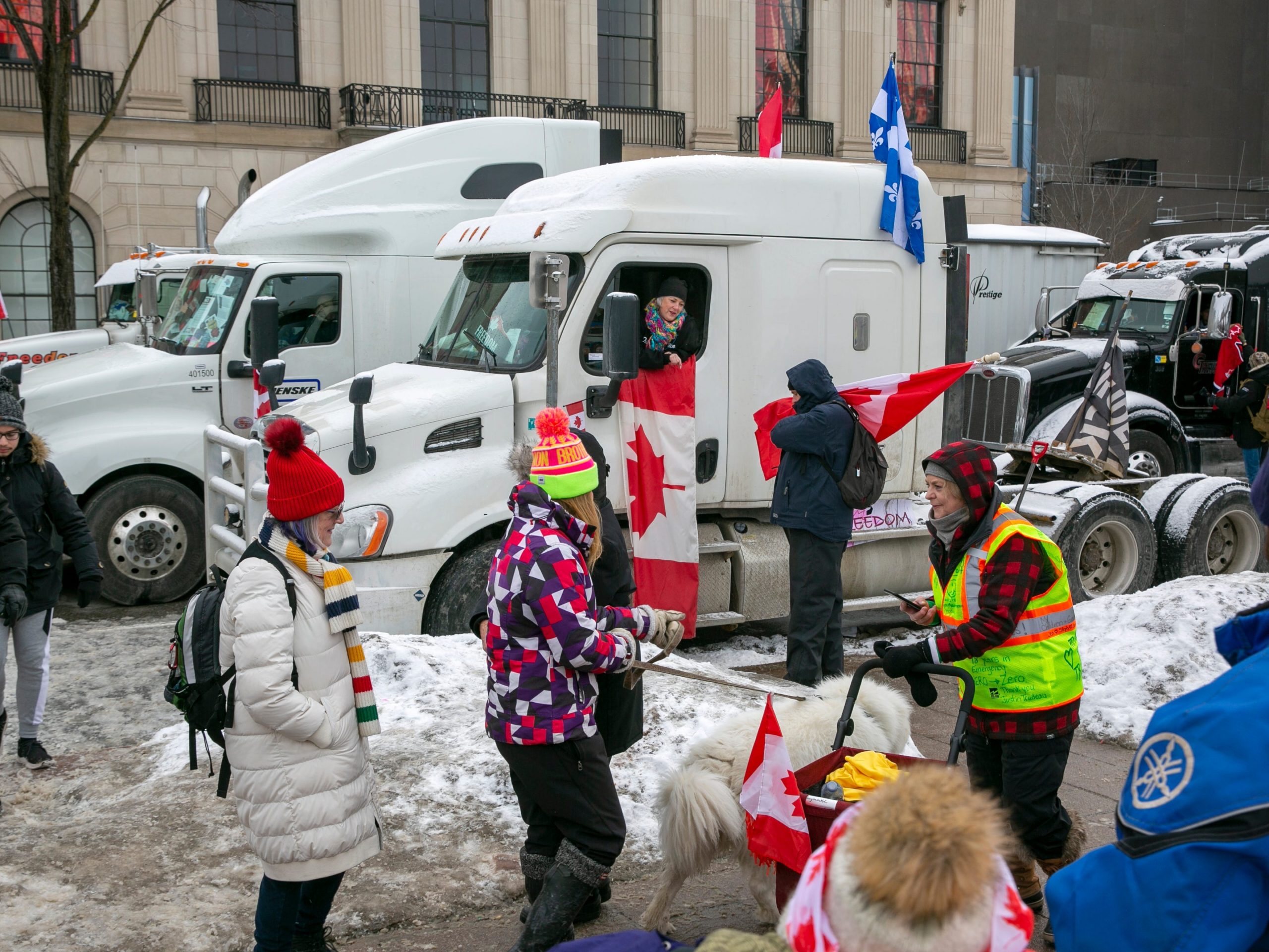 Truckers are protesting in cities and near the US-Canada border.