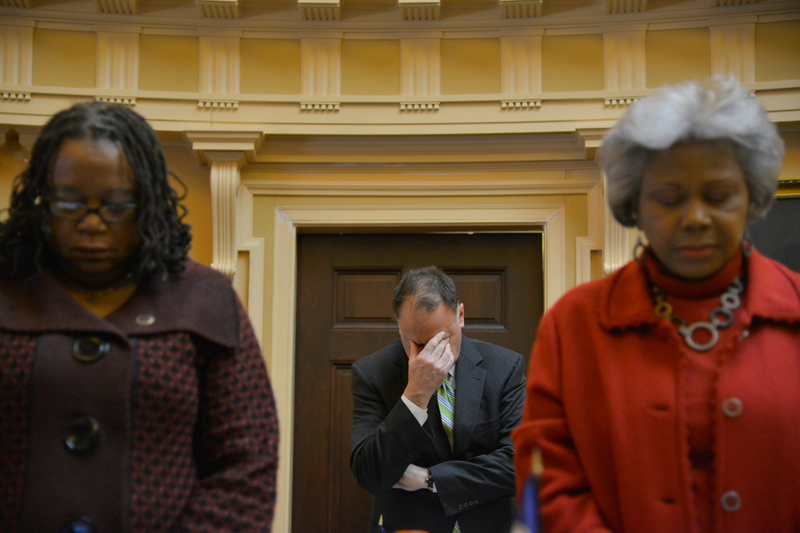 Virginia State Senators Mamie Locke (L) and Louise Lucas (R), with Senator Creigh Deeds in the centre in 2014.