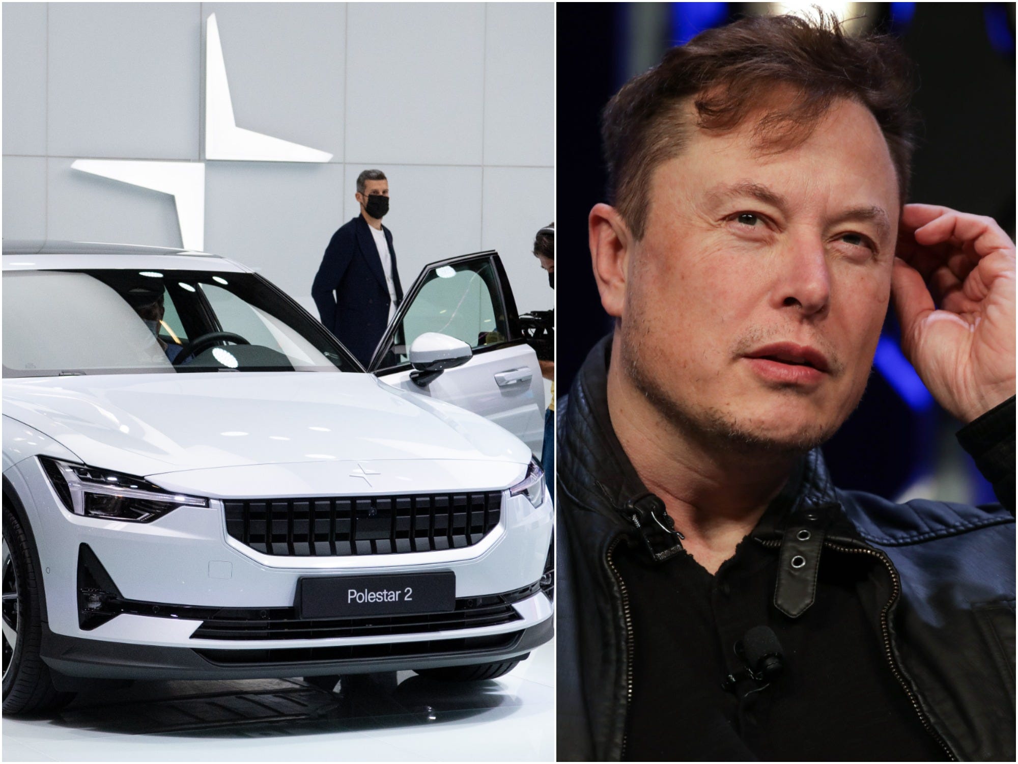 Polestar 2 vehicle next to picture of Elon Musk