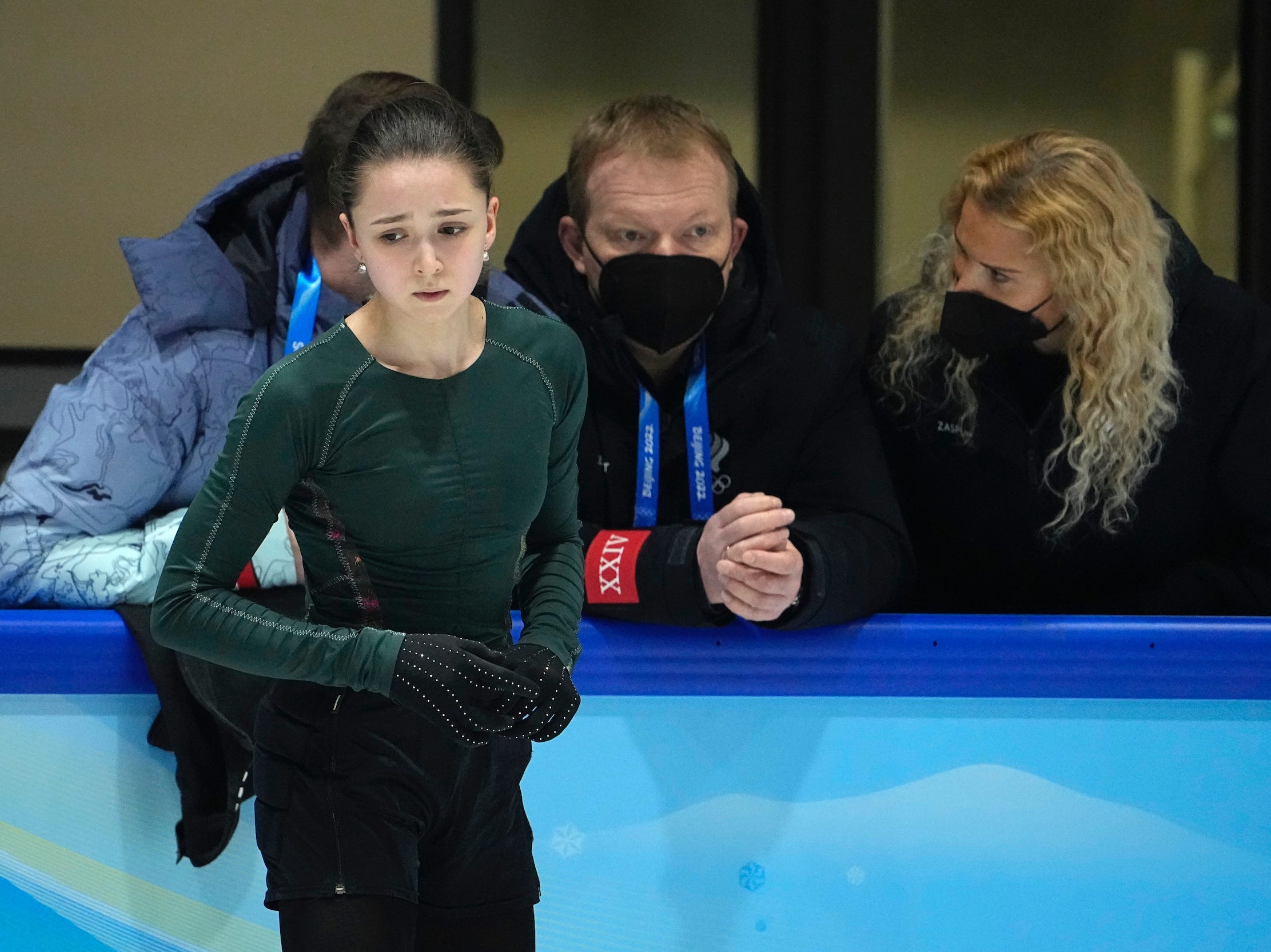 Kamila Valieva, of the Russian Olympic Committee, trains at the 2022 Winter Olympics, Thursday, Feb. 10, 2022, in Beijing.