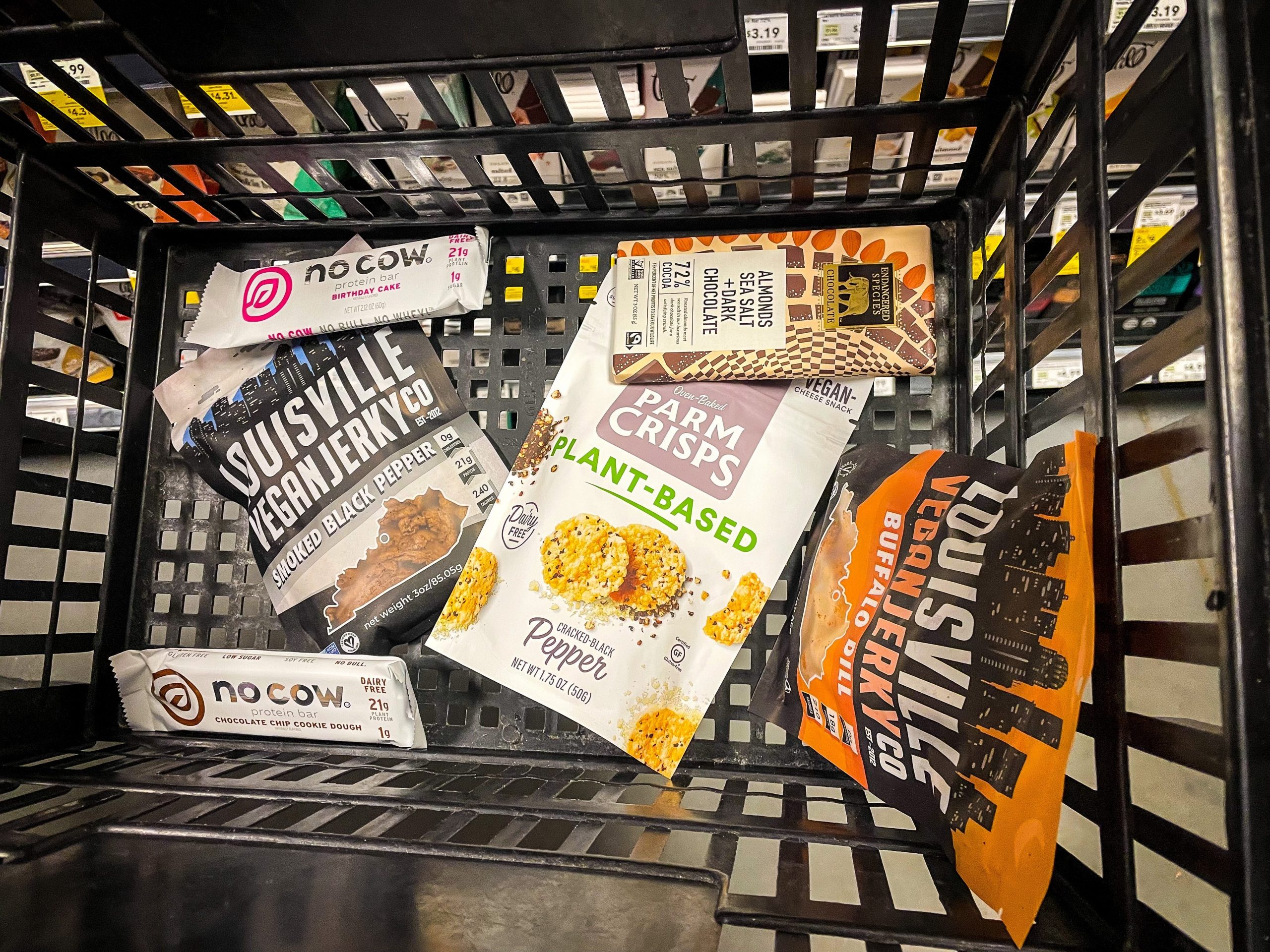 Chips and snacks in shopping cart