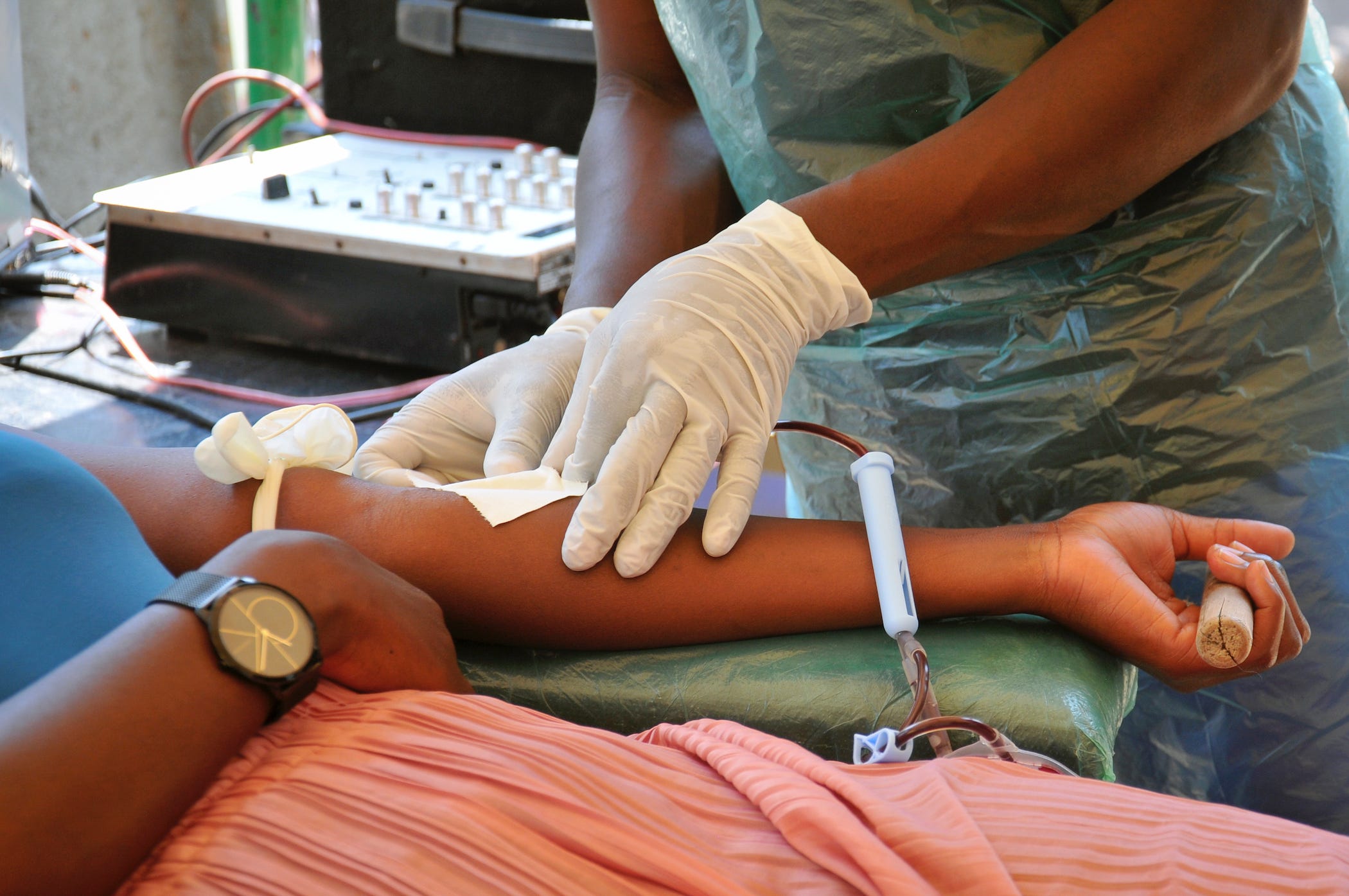woman giving blood