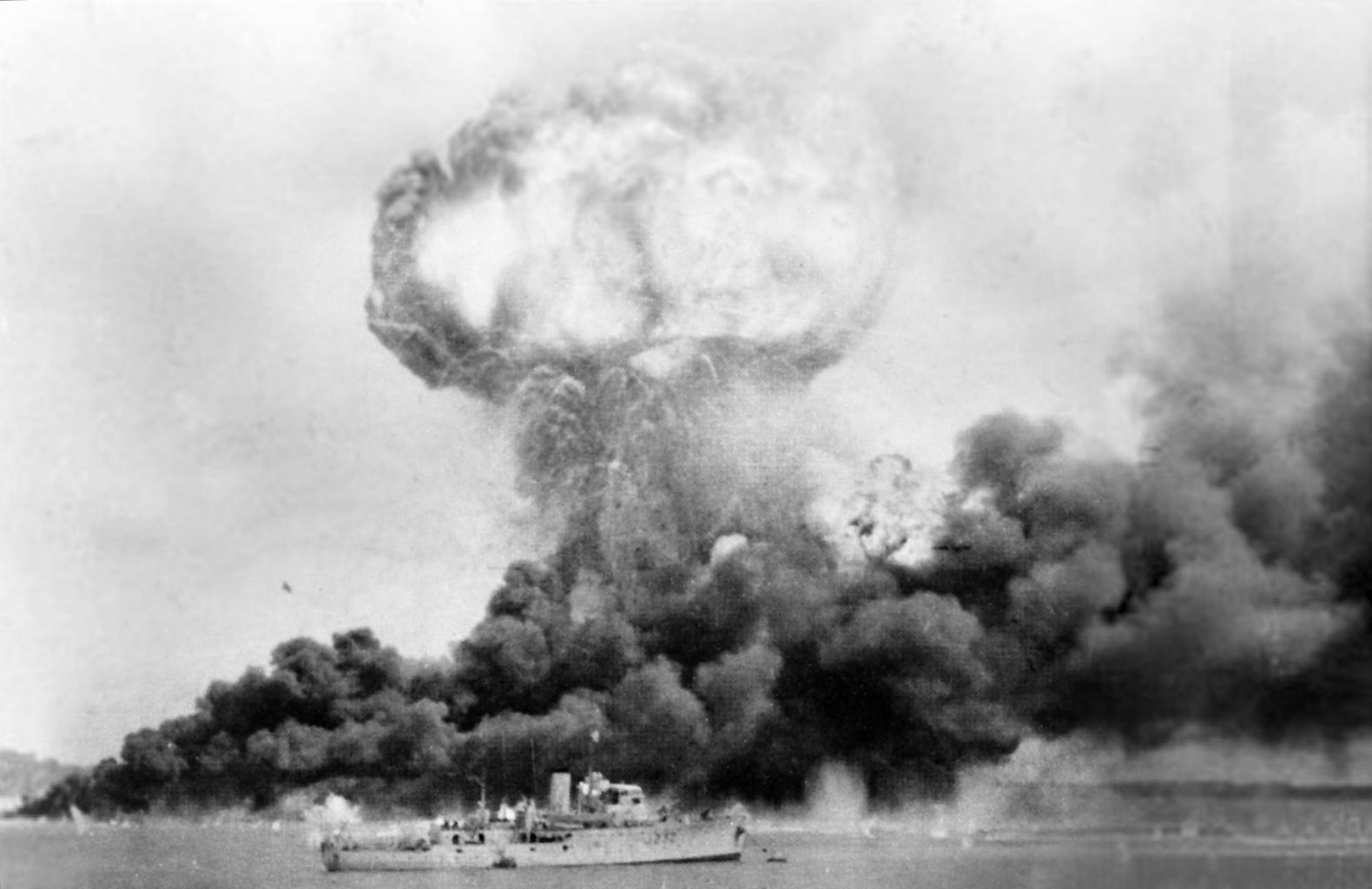 Oil tanks explode during Japanese attack on Darwin Australia