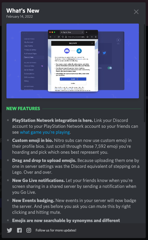 A changelog for one of Discord's updates.