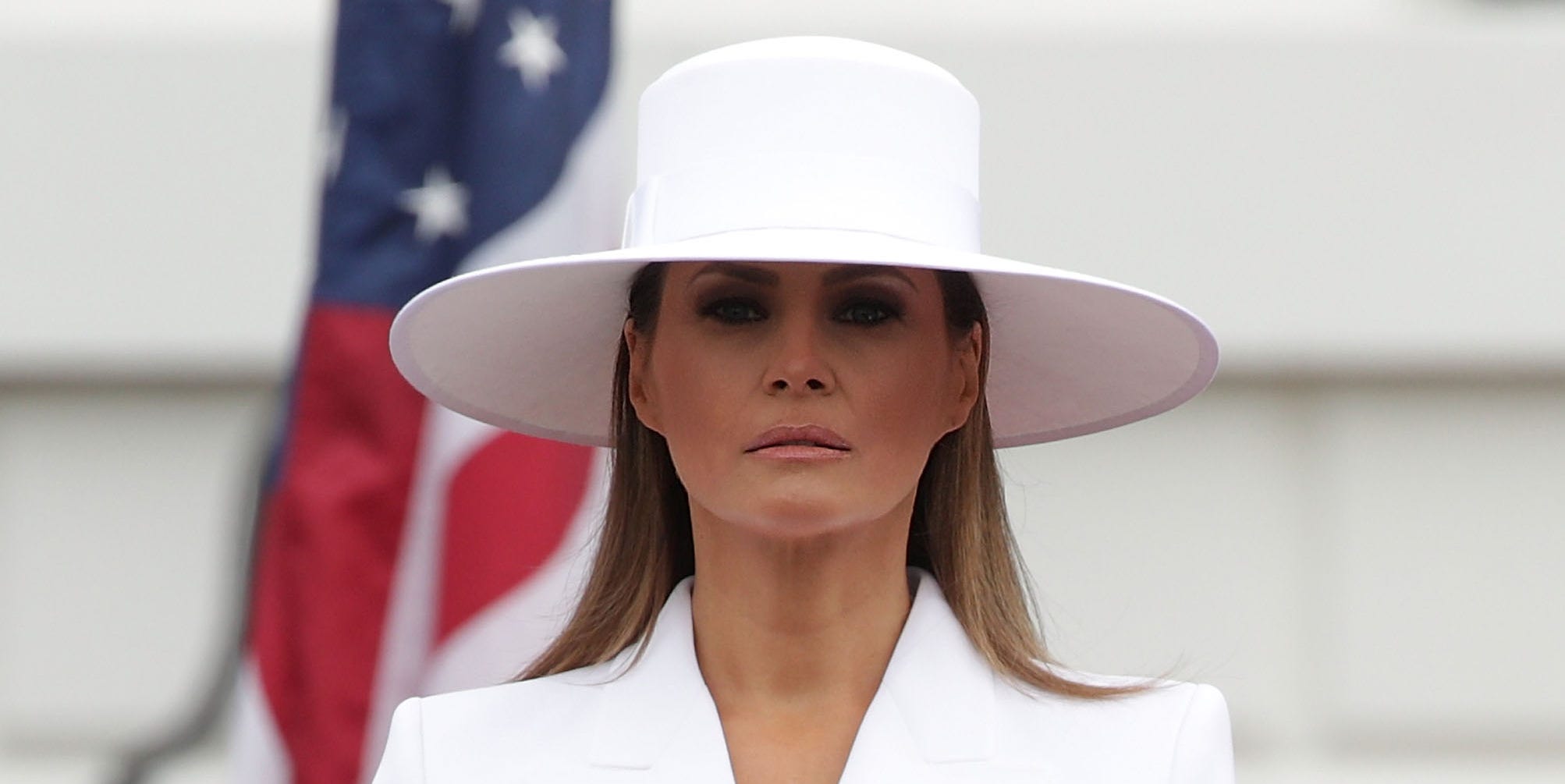 U.S. first lady Melania Trump participates in a state arrival ceremony at the South Lawn of the White House April 24, 2018 in Washington, DC.
