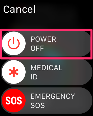 Apple Watch Power Down menu screenshot highlighting Power Off button