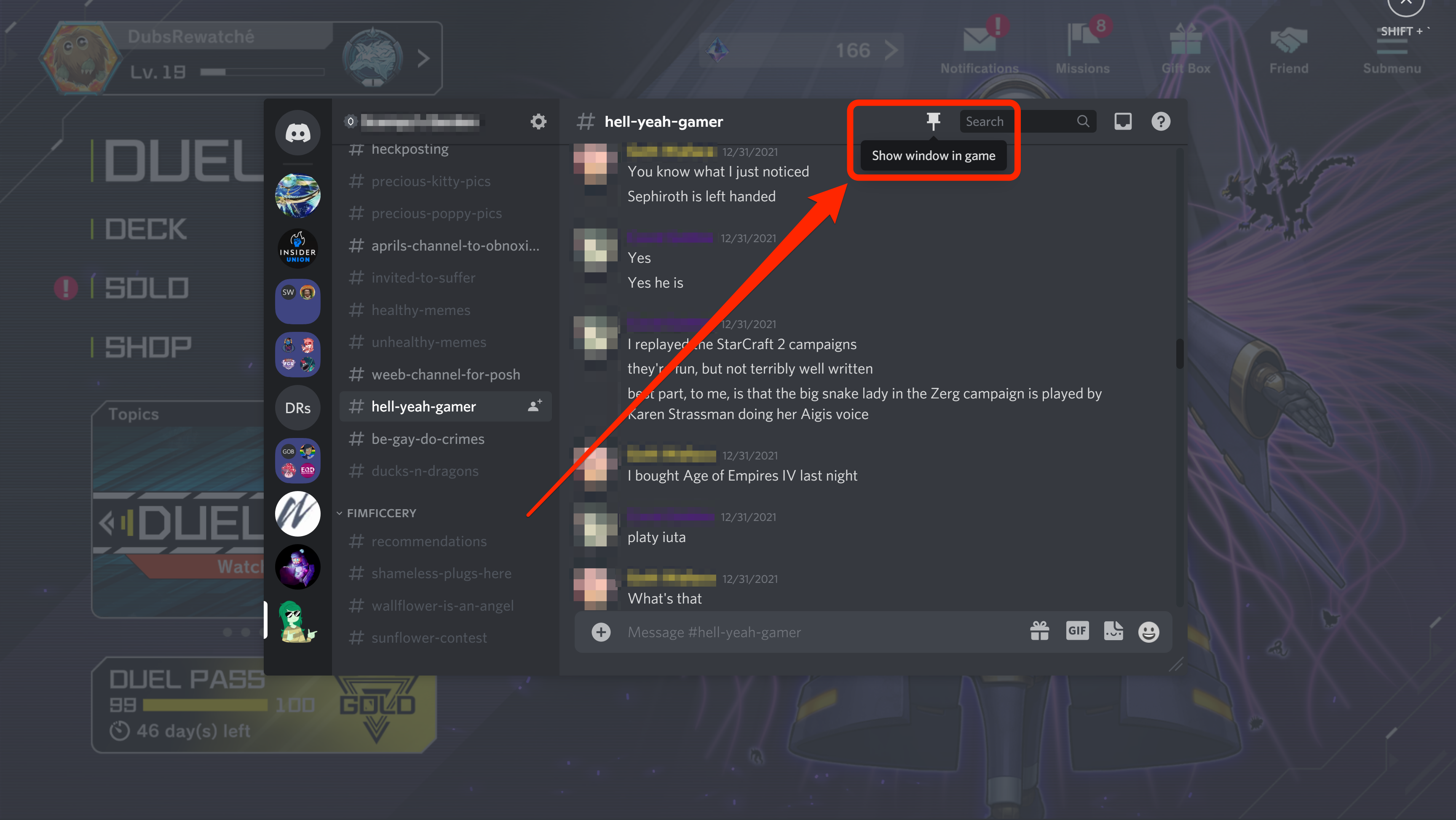 The option in the Discord Game Overlay that lets you disconnect a chat and move it around your screen.