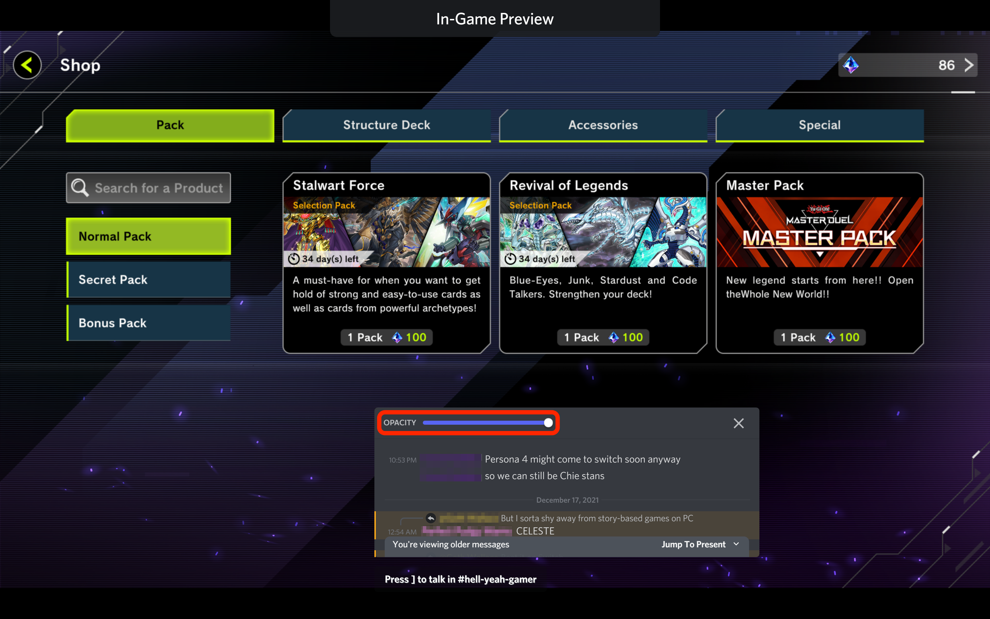 A screenshot of the game "Yu-Gi-Oh! Master Duel" with a Discord chat in the foreground.