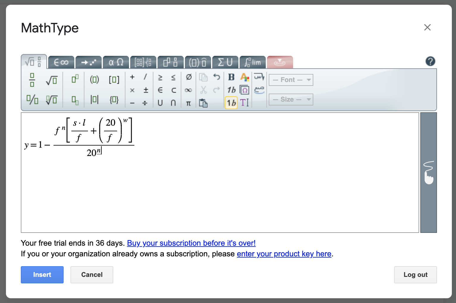 The MathType add-on for Google Docs.