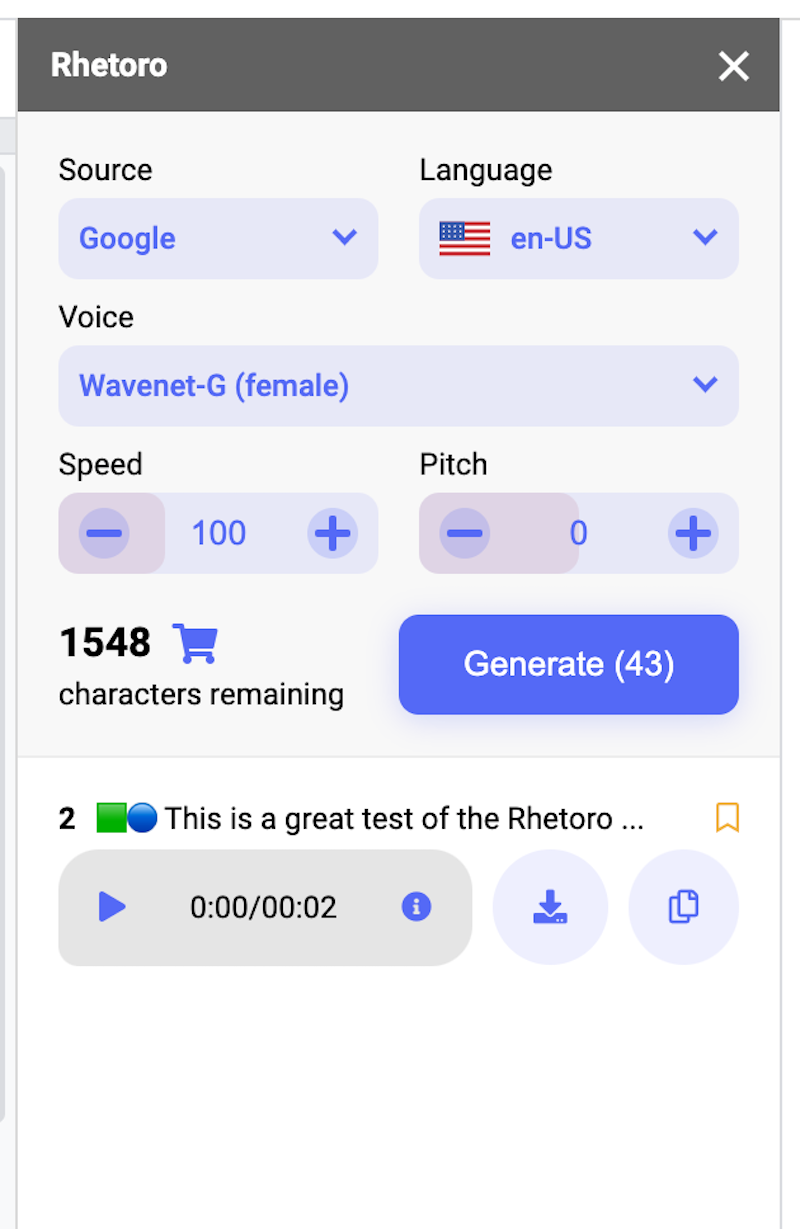 The Rhetoro add-on for Google Docs.