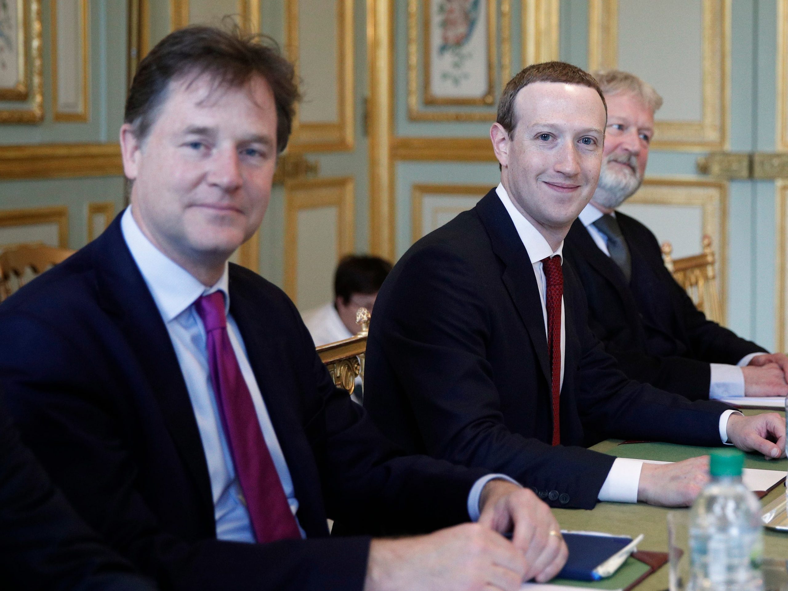 Nick Clegg, Mark Zuckerberg, Richard Allan at a meeting at the Elysee Palace in Paris