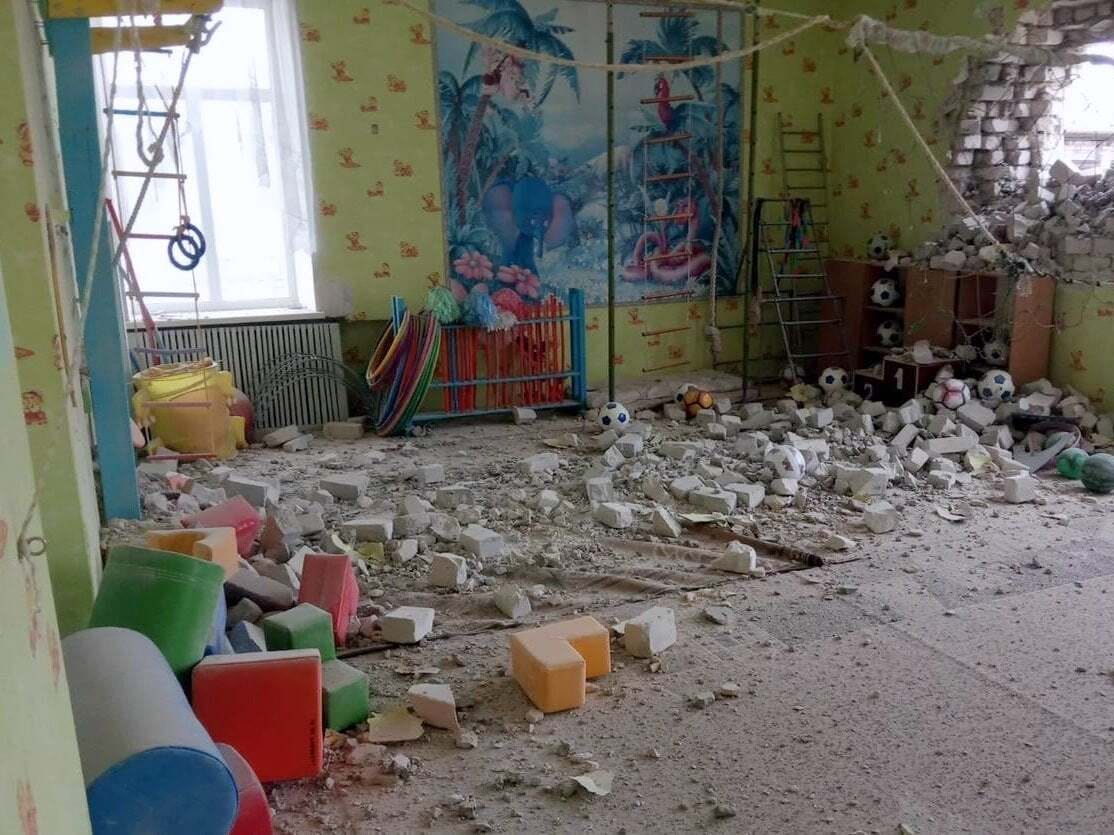 A view from the shelled kindergarten in eastern Ukraine on February 17, 2022.