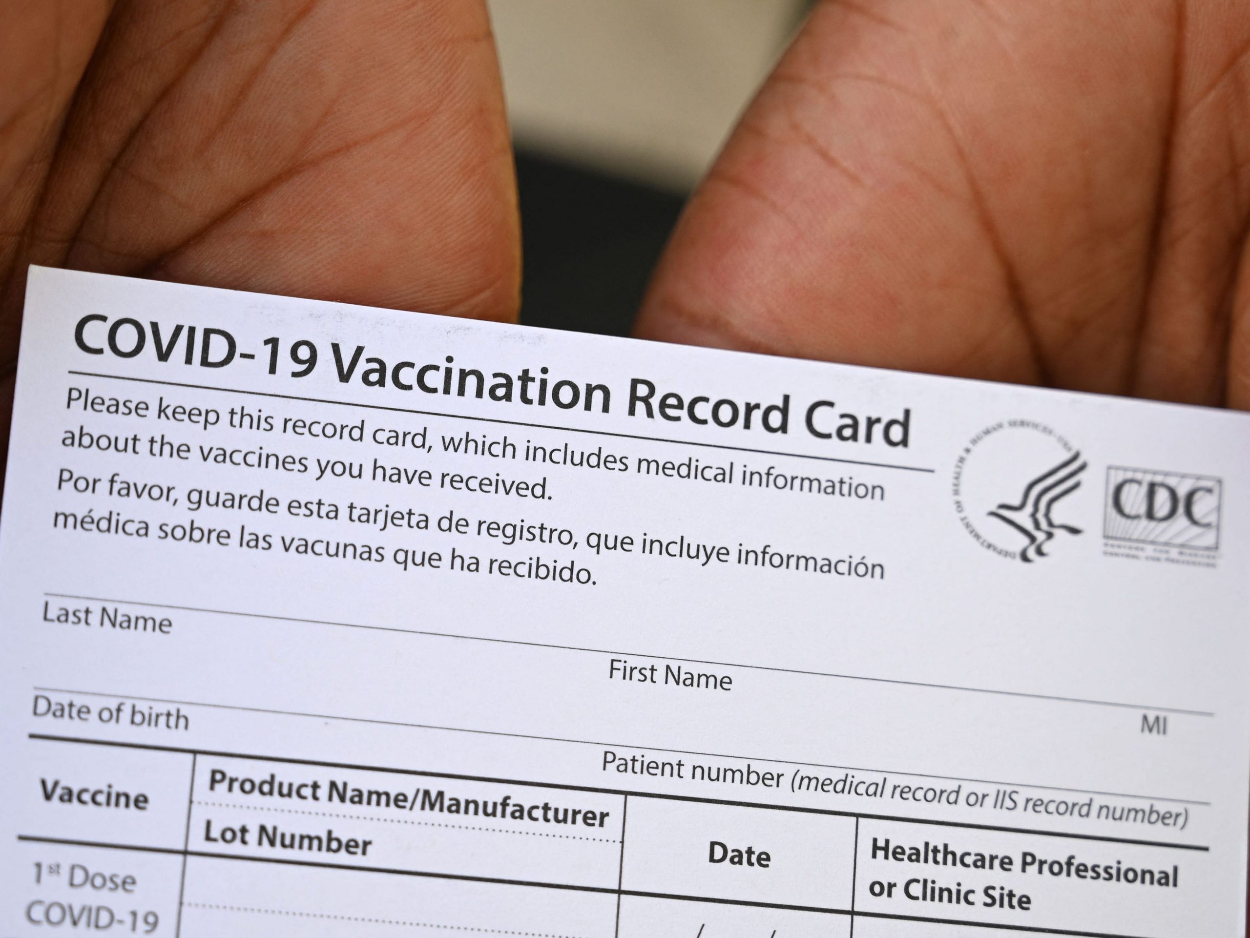 Blank COVID-19 vaccine card