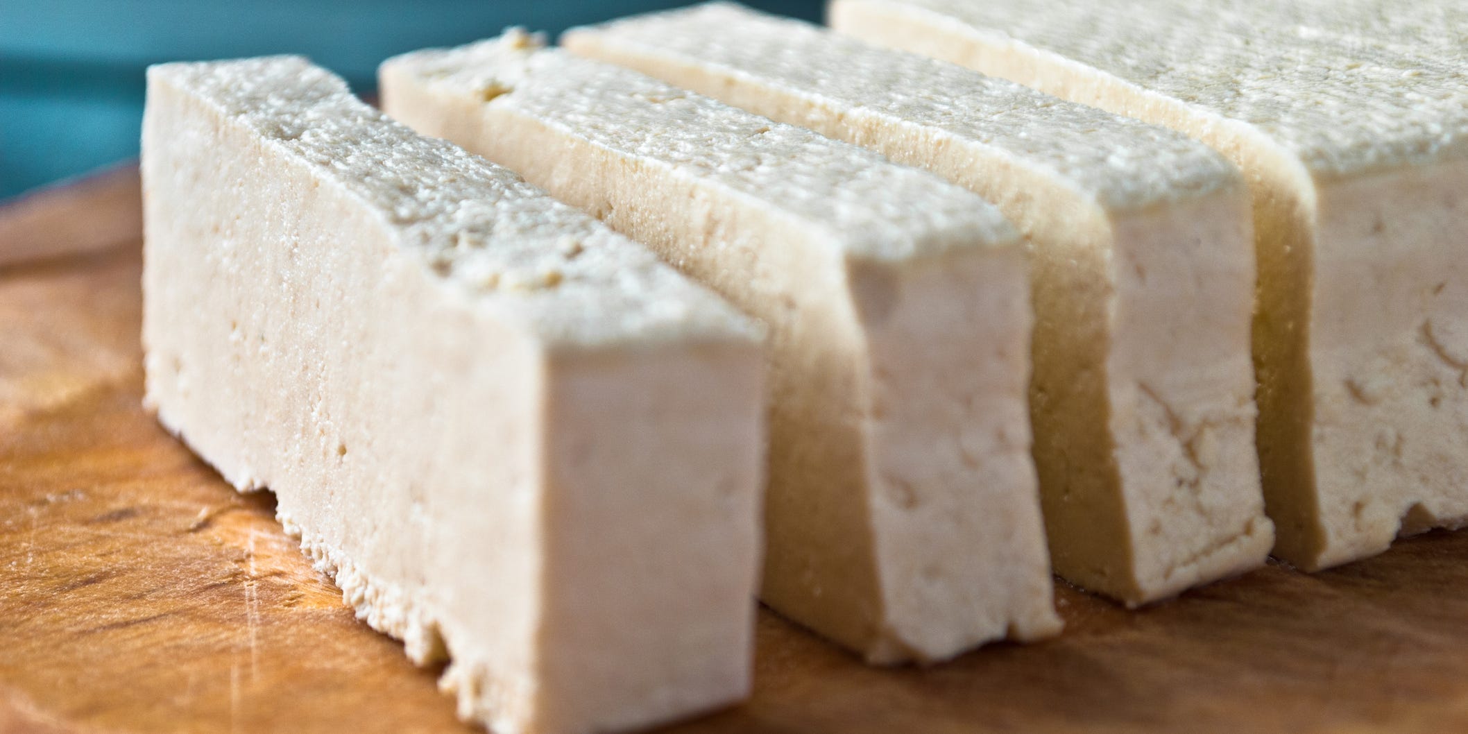 Tofu in thick slices, close up