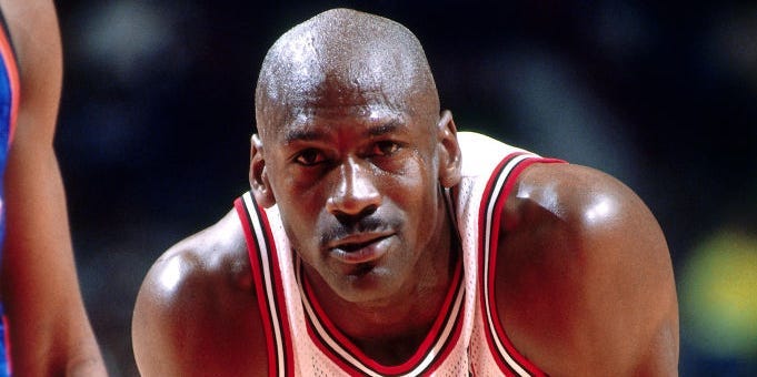 An image of Michael Jordan in his Bulls uniform.