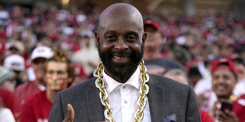 Jerry Rice at the game against the Green Bay Packers in 2021.
