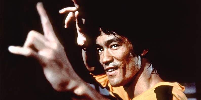 Bruce Lee on the set of Game of Death film.