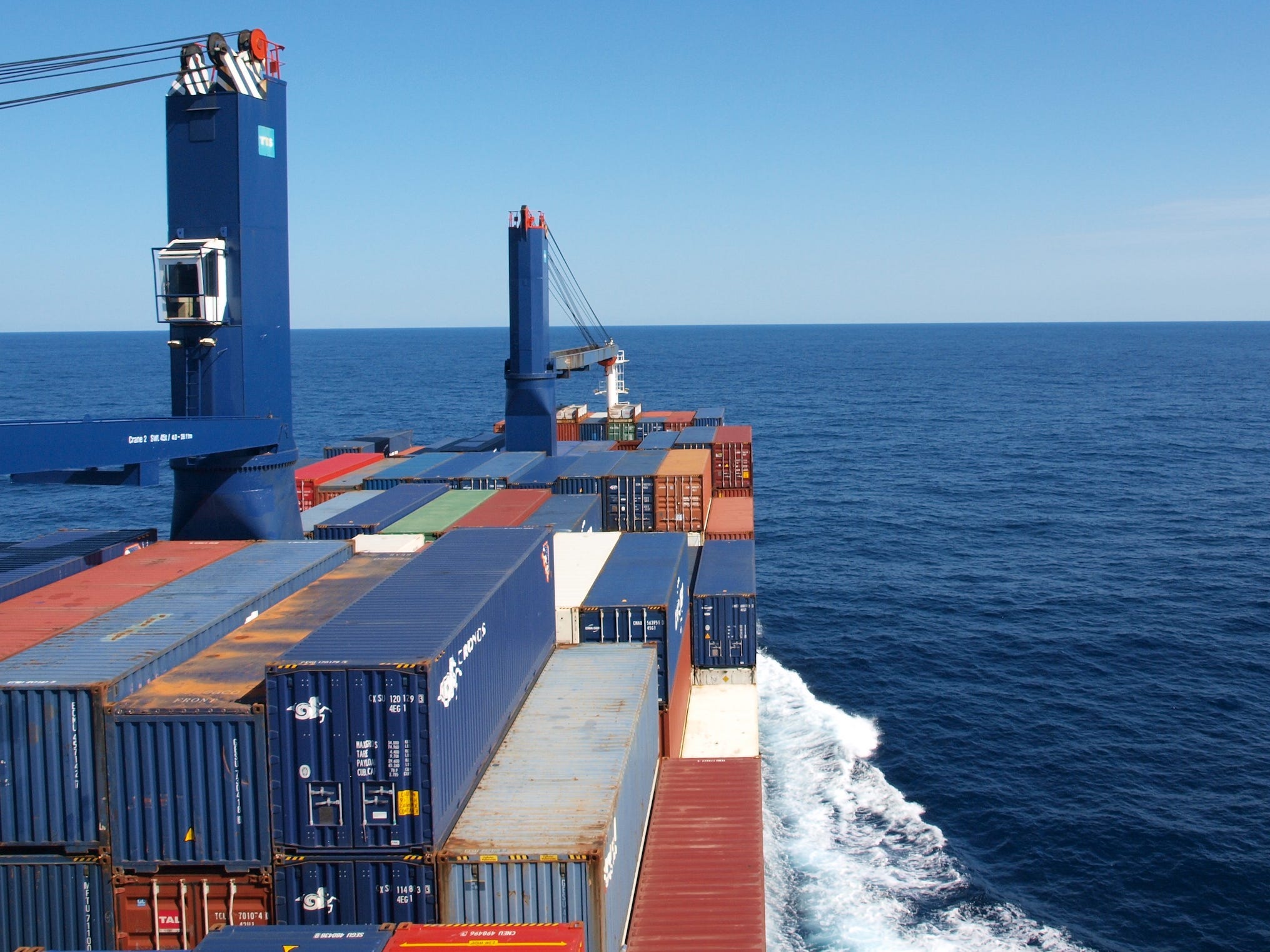 A freighter ship at sea.